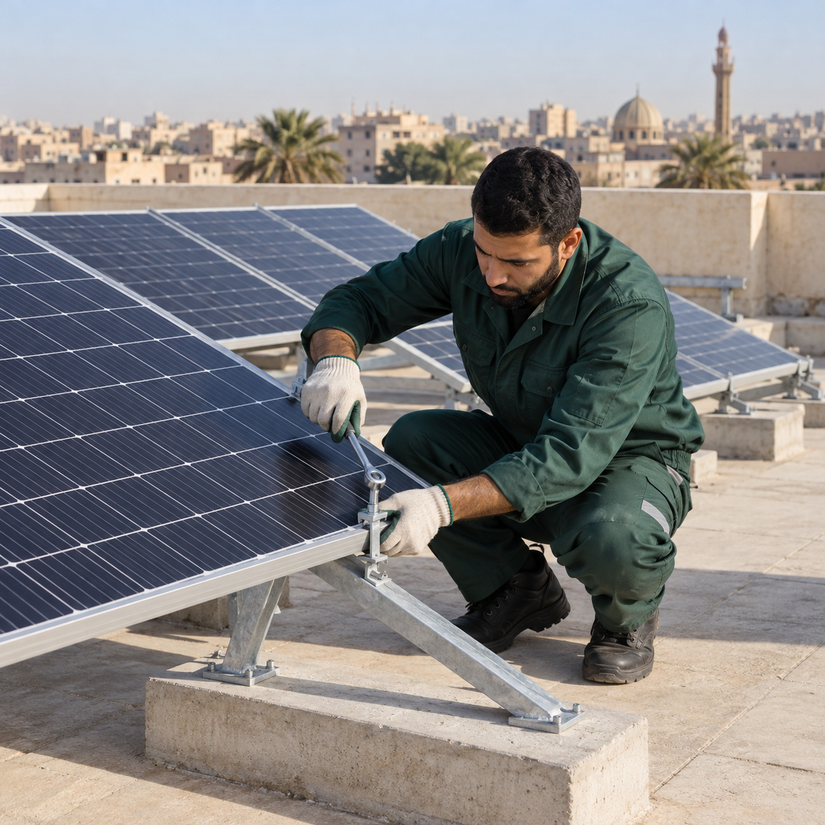Professional rooftop solar panel installation